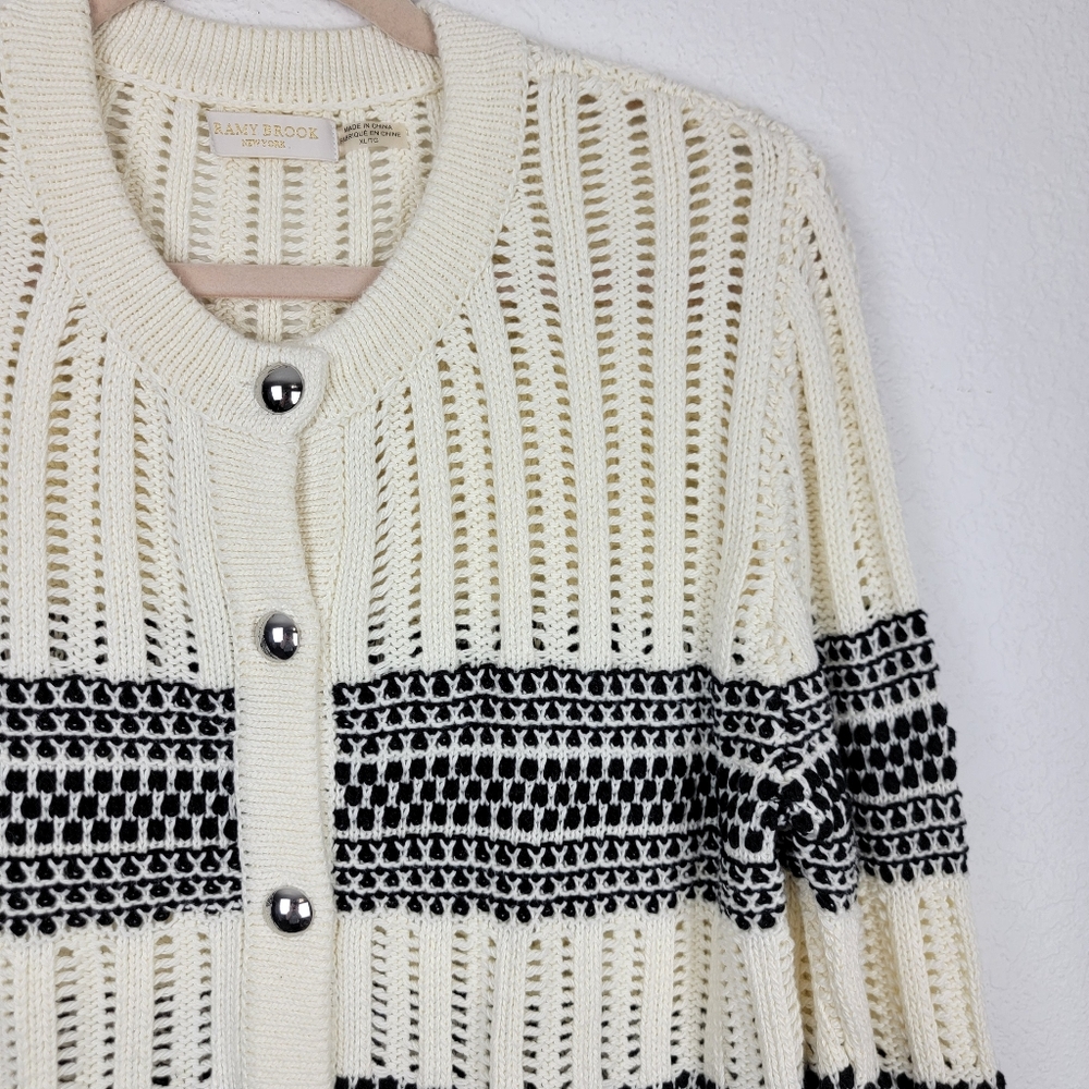 Ramy Brook Sarah Striped Cardigan Knitted Black White Buttons XL - Picture 8 of 11